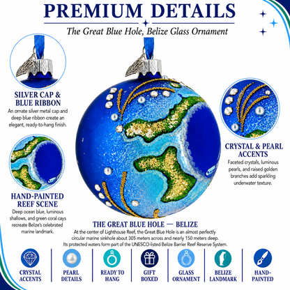 The Great Blue Hole, Belize Glass Ball Christmas Ornament 3.25 Inches