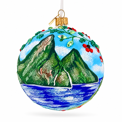 The Pitons, St. Lucia Glass Ball Christmas Ornament