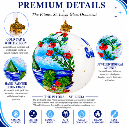 The Pitons, St. Lucia Glass Ball Christmas Ornament