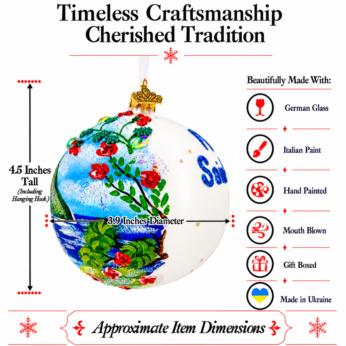 The Pitons, St. Lucia Glass Ball Christmas Ornament
