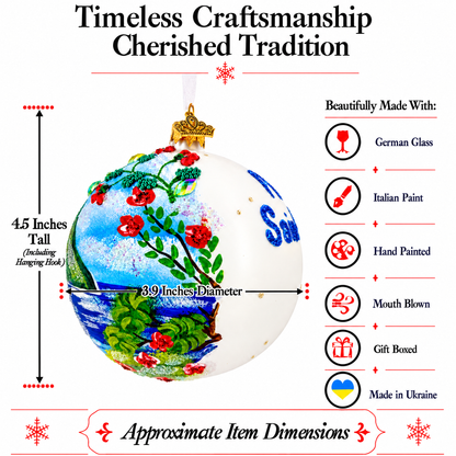 The Pitons, St. Lucia Glass Ball Christmas Ornament