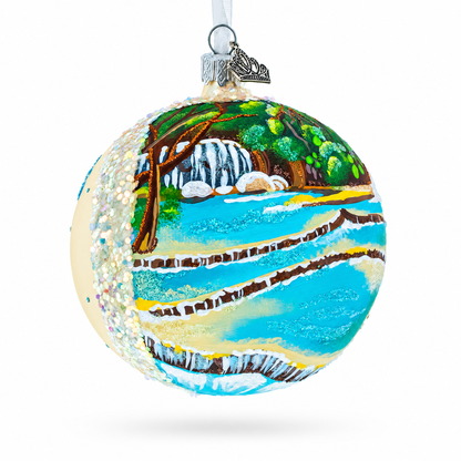 Kuang Si Waterfall, Laos Glass Ball Christmas Ornament 4 Inches