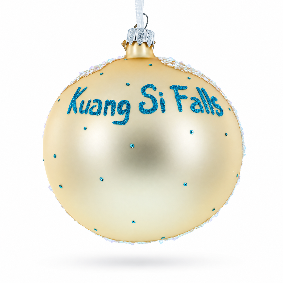 Kuang Si Waterfall, Laos Glass Ball Christmas Ornament 4 Inches