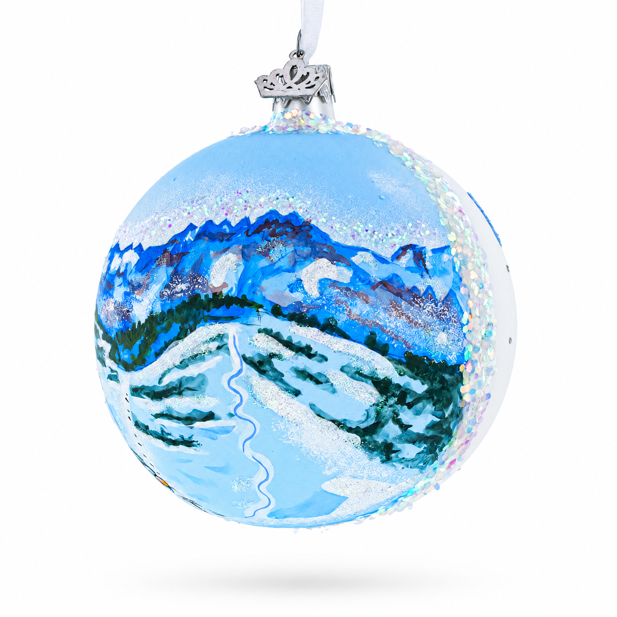 Les Portes du Soleil Ski Resort, Switzerland and France Glass Christmas Ornament