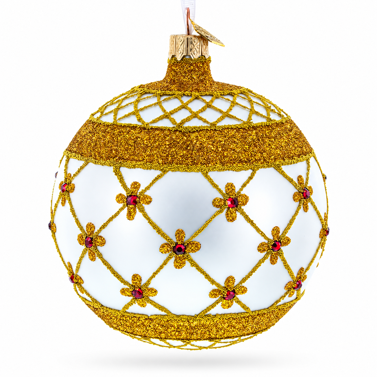 Red Jewels Silver Glass Ball Christmas Ornament