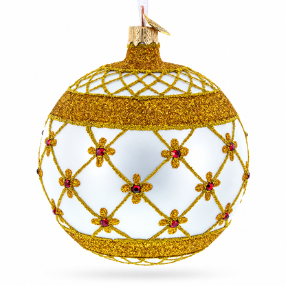 Red Jewels Silver Glass Ball Christmas Ornament