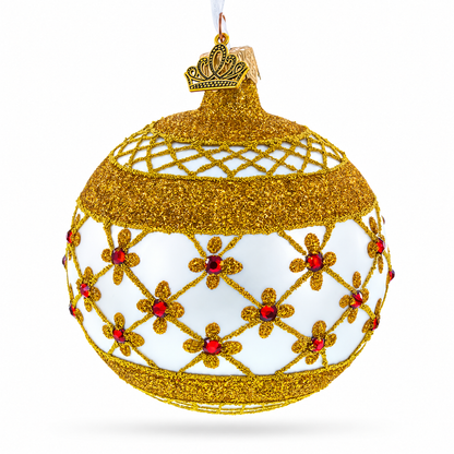 Red Jewels on Silver Glass Ball Christmas Ornament