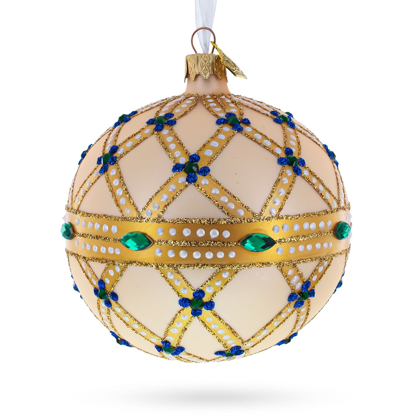 Green Jewels on Champagne Glass Ball Christmas Ornament
