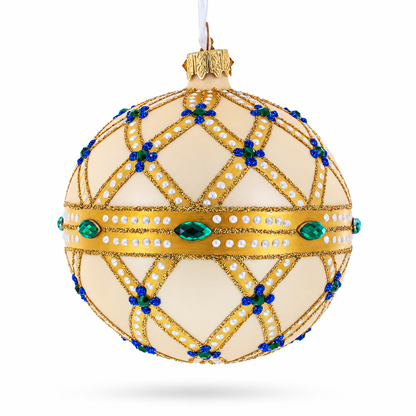 Green Jewels on Champagne Glass Ball Christmas Ornament