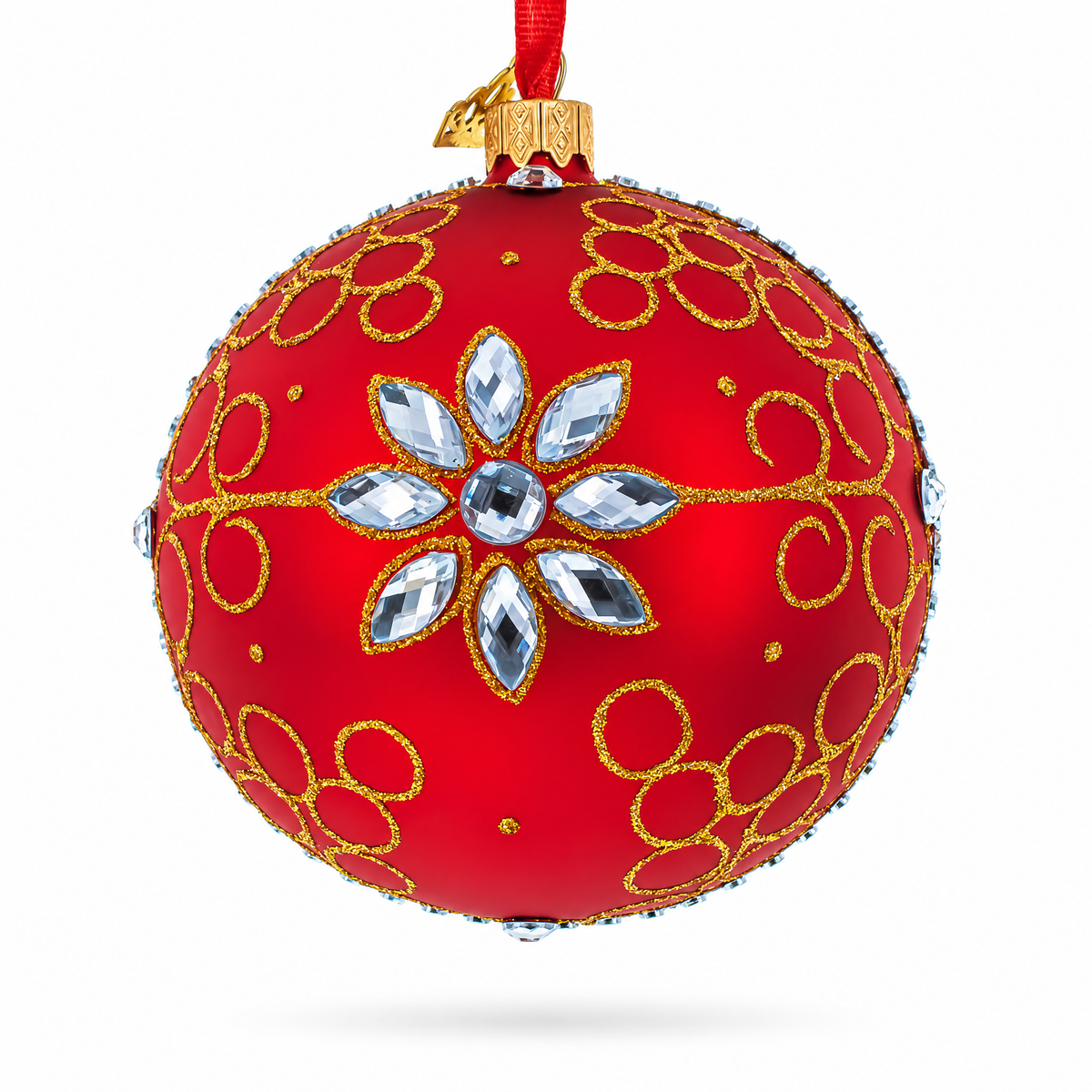 Diamond Jewels on Silver Glass Ball Christmas Ornament
