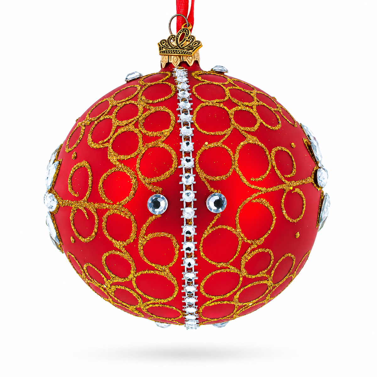 Diamond Jewels on Silver Glass Ball Christmas Ornament