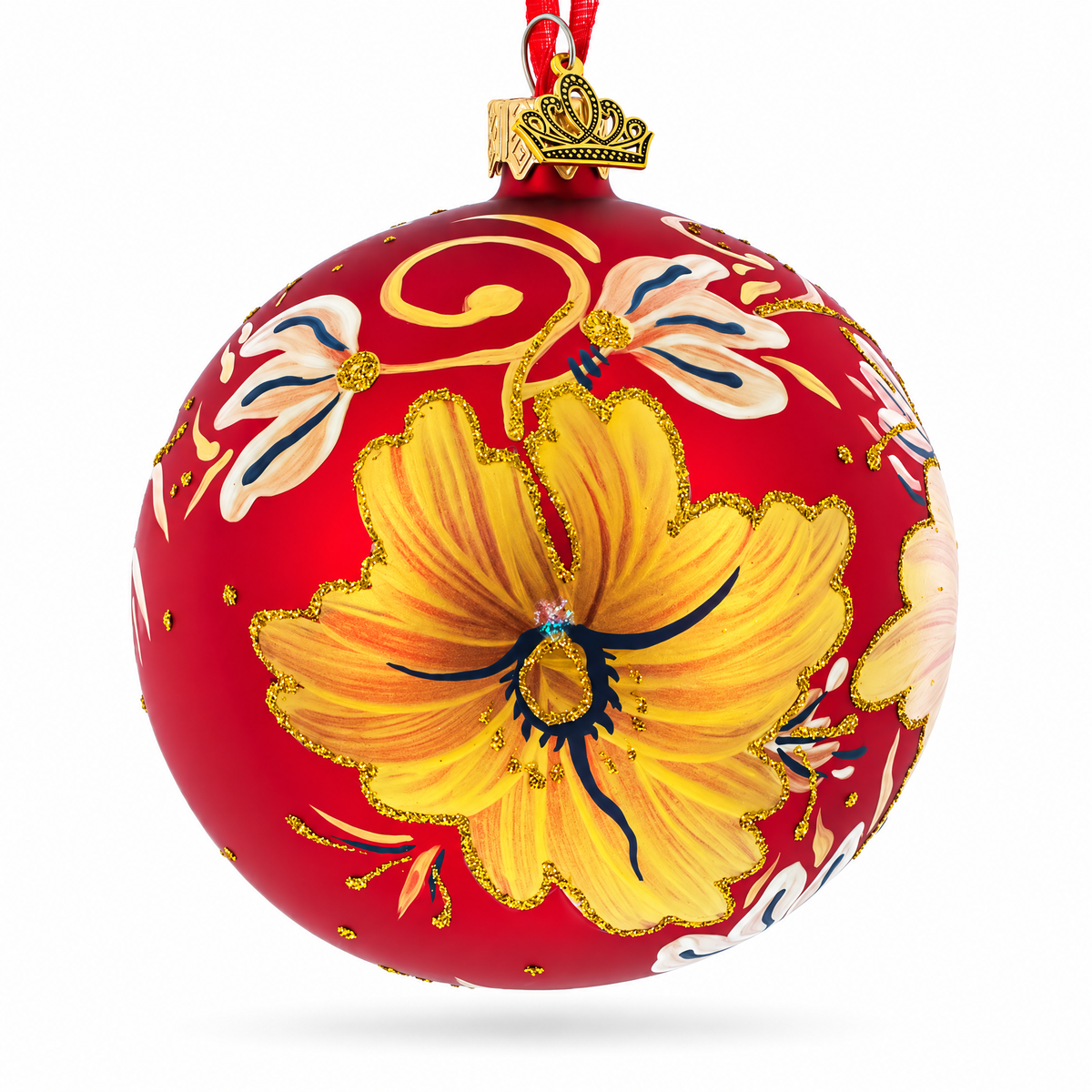 Golden Lilies Glass Ball Ornament
