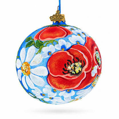 Poppies and Chamomiles Glass Ball Ornament