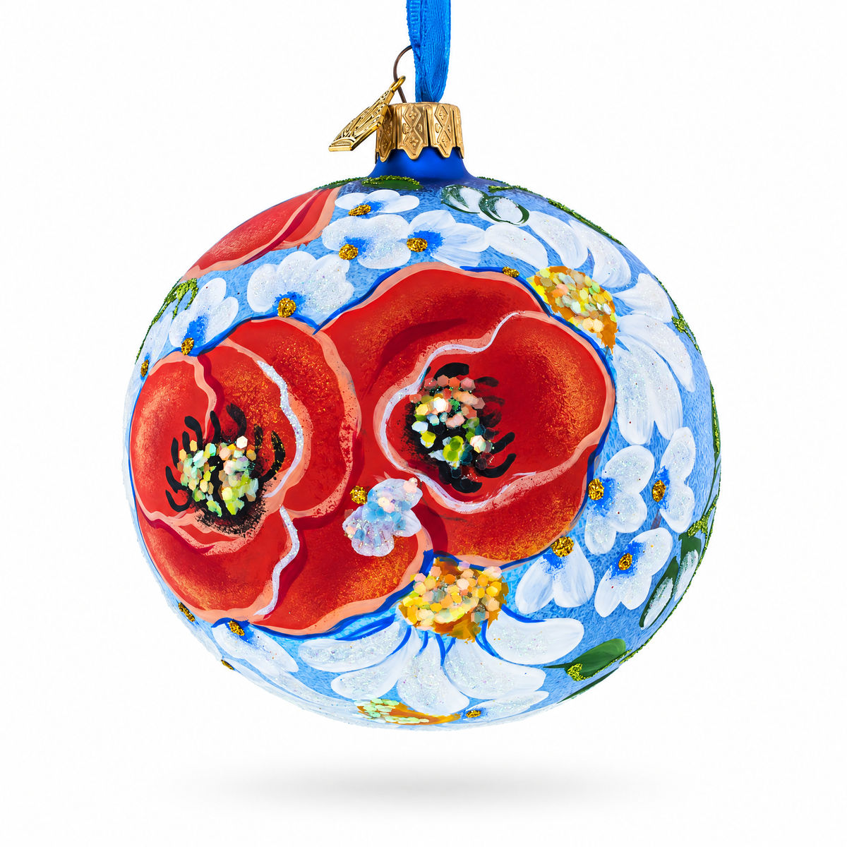 Poppies and Chamomiles Glass Ball Ornament