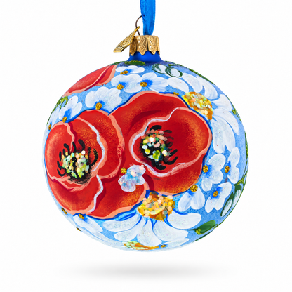 Poppies and Chamomiles Glass Ball Ornament