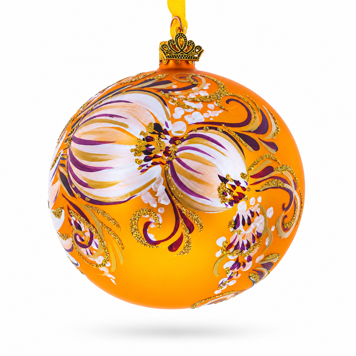 Gerbera Flowers on Gold Glass Ball Ornament