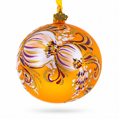 Gerbera Flowers on Gold Glass Ball Ornament