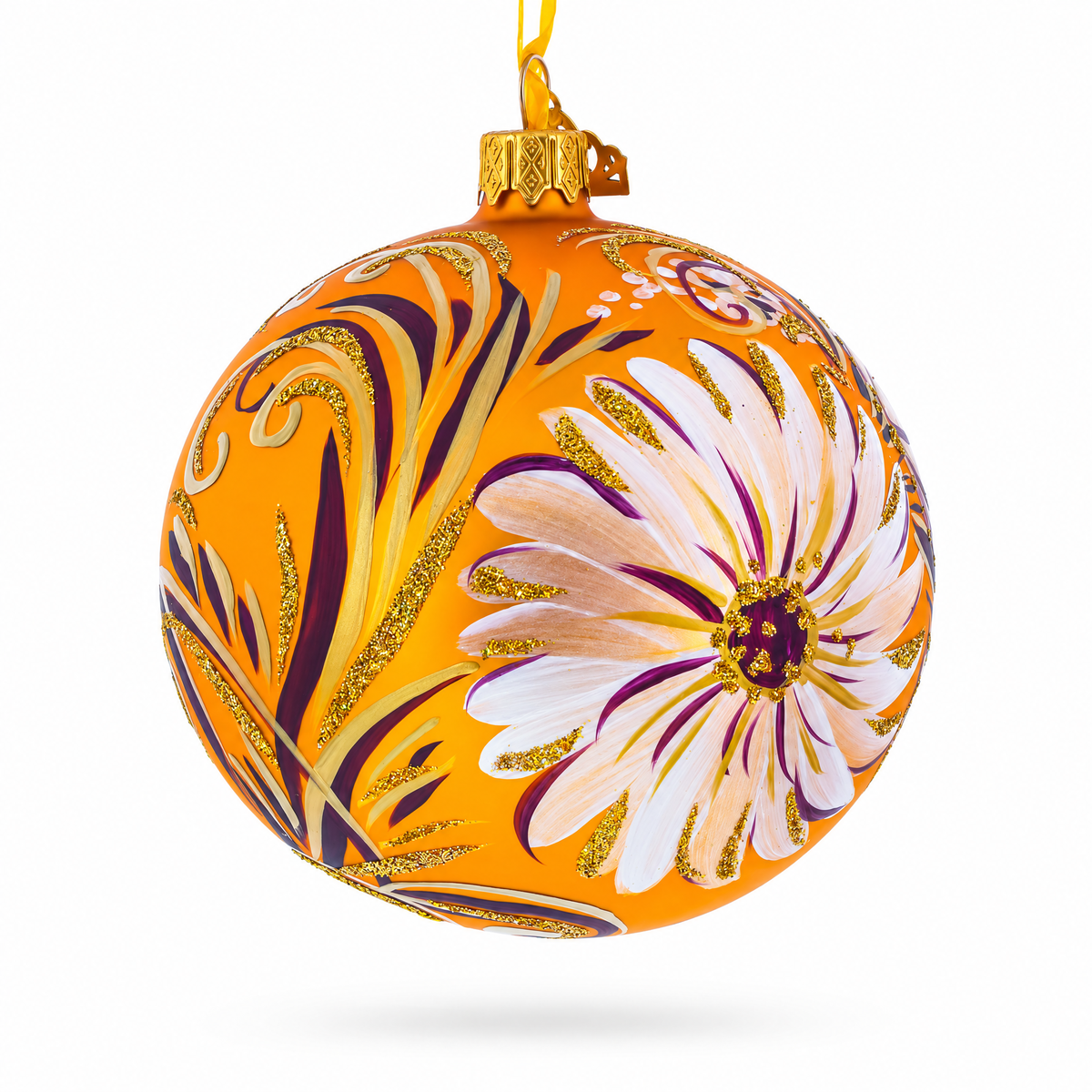 Gerbera Flowers on Gold Glass Ball Ornament