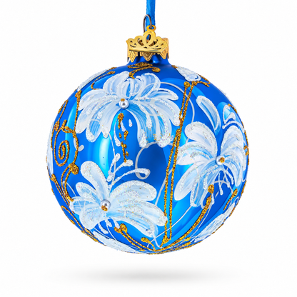 White Lilies Flowers Glass Ball Ornament
