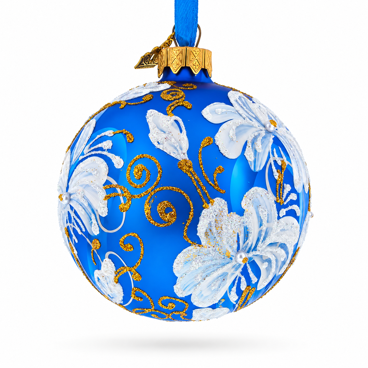 White Lilies Flowers Glass Ball Ornament