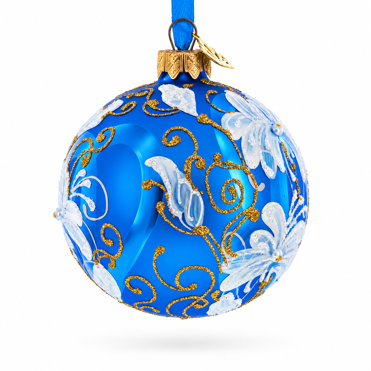 White Lilies Flowers Glass Ball Ornament