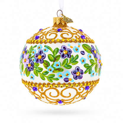 Flowers Swirl Glass Ball Christmas Ornament 4 Inches