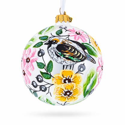 Birds Singing Extravaganza Glass Ball Christmas Ornament 4 Inches