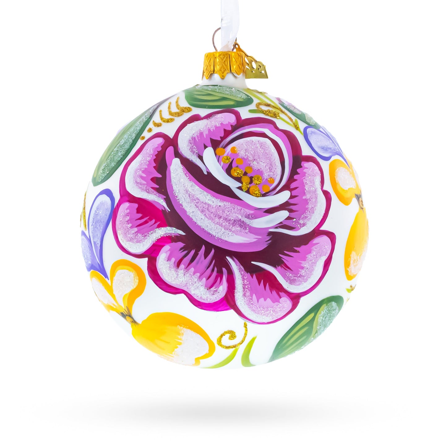 Roses Glass Ball Christmas Ornament 4 Inches