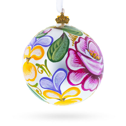 Roses Glass Ball Christmas Ornament 4 Inches