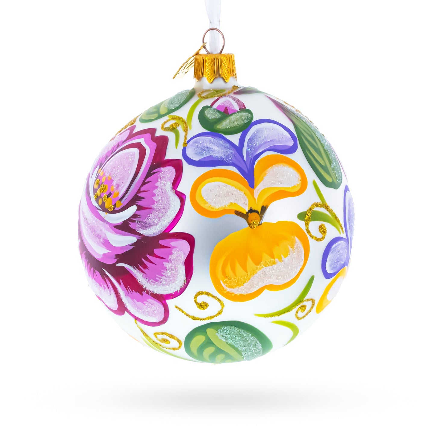 Roses Glass Ball Christmas Ornament 4 Inches