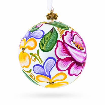 Roses Glass Ball Christmas Ornament 4 Inches