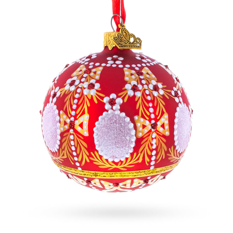1908 Alexander Palace Royal Red Glass Ball Christmas Ornament 3.25 Inches
