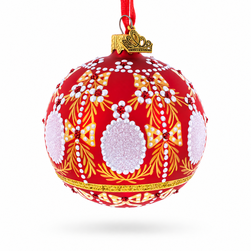 1908 Alexander Palace Royal Red Glass Ball Christmas Ornament 3.25 Inches