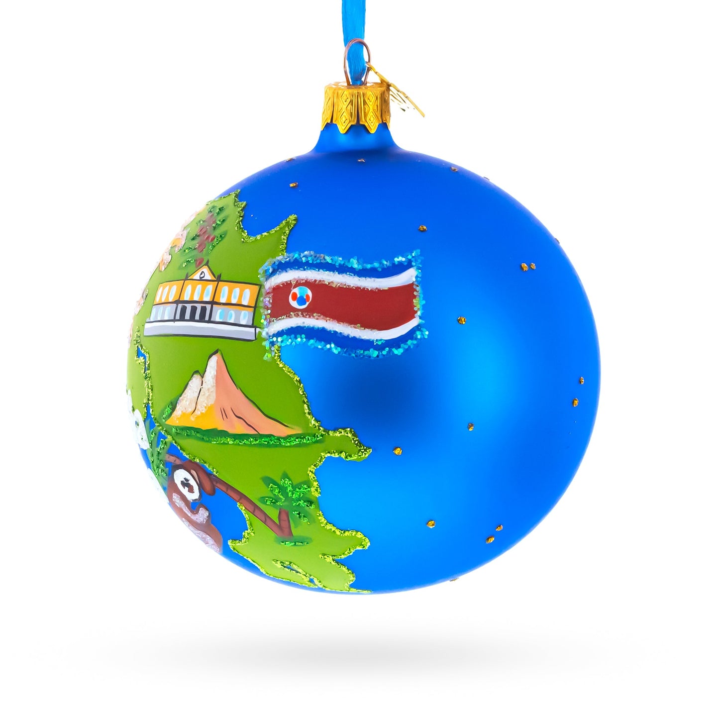 Costa Rica Landmarks and Symbols Glass Ball Christmas Ornament 4 Inches