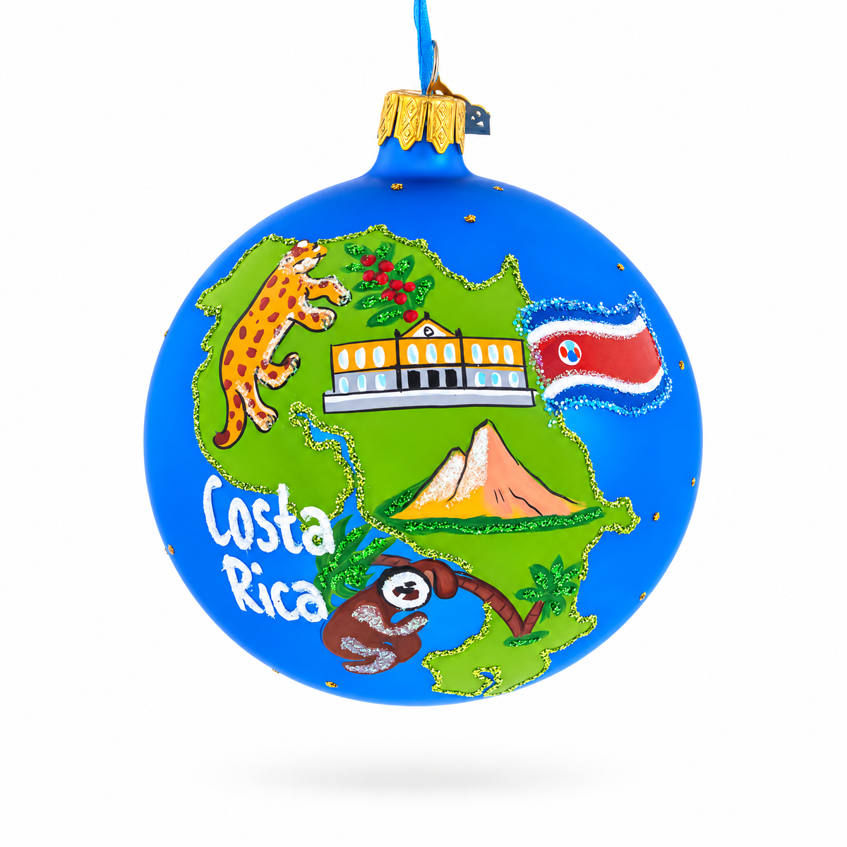 Costa Rica Landmarks and Symbols Glass Ball Christmas Ornament 4 Inches