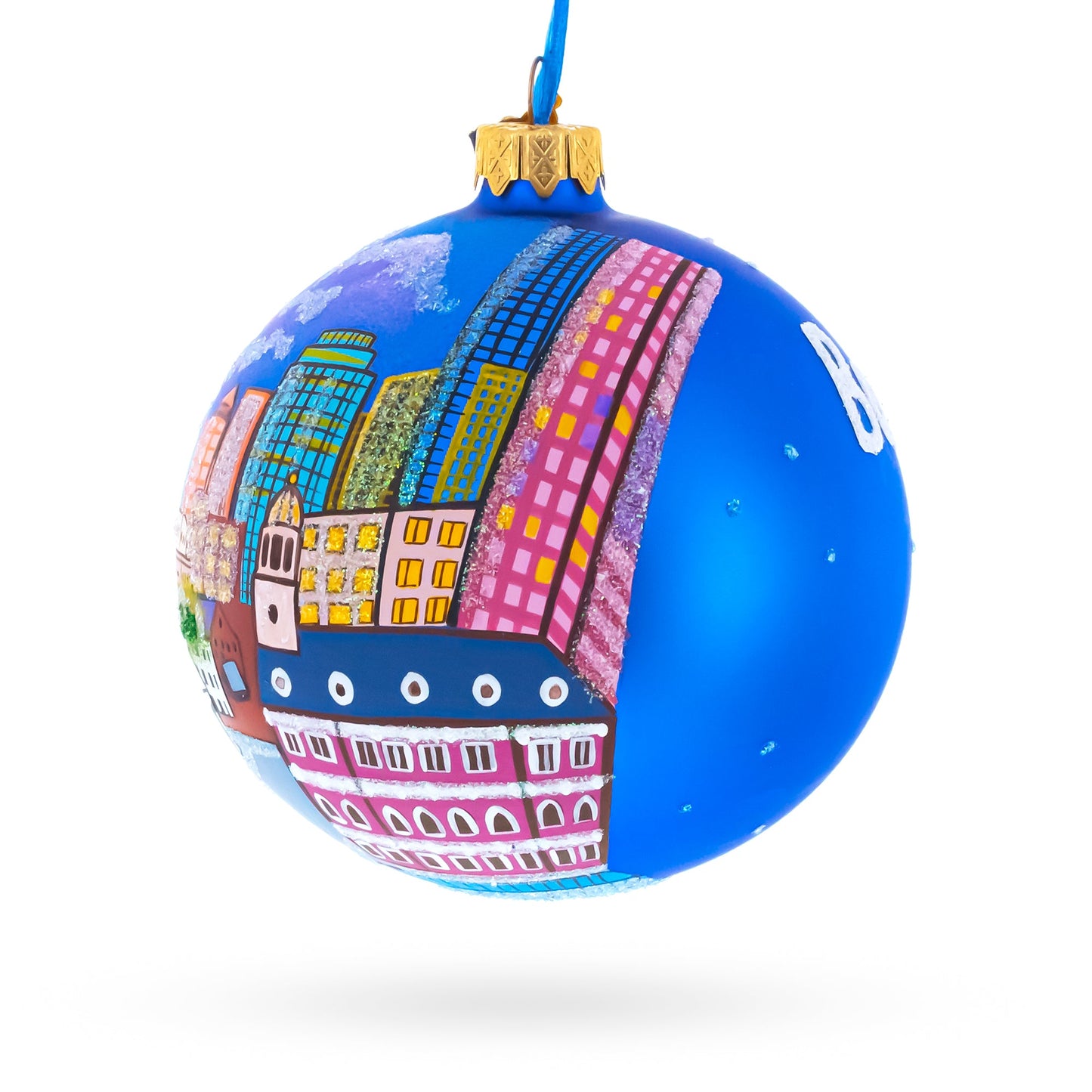 Boston, Massachusetts Glass Ball Christmas Ornament 4 Inches