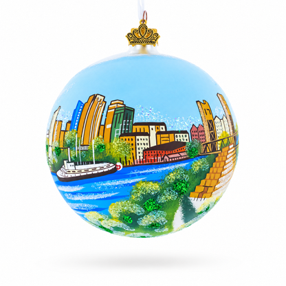 Skyline of Sacramento, California Glass Ball Christmas Ornament 4 Inches