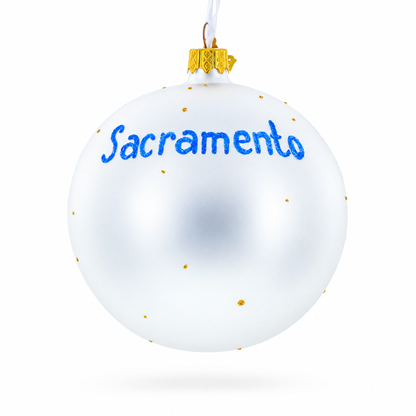 Skyline of Sacramento, California Glass Ball Christmas Ornament 4 Inches