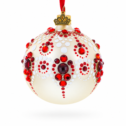 Red and Crystal Droplets Festive Glass Ball Christmas Ornament 3.25 Inches