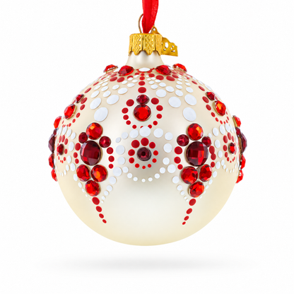 Red and Crystal Droplets Festive Glass Ball Christmas Ornament 3.25 Inches