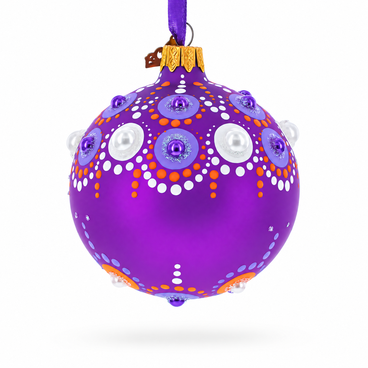 Purple Majesty with Silver Accents Geometric Glass Ball Christmas Ornament 3.25 Inches