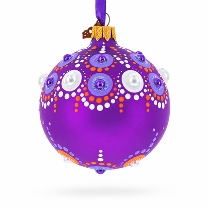Purple Majesty with Silver Accents Geometric Glass Ball Christmas Ornament 3.25 Inches