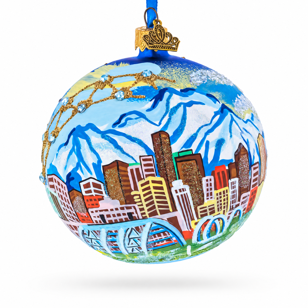 Denver, Colorado Jeweled Glass Ball Christmas Ornament 4 Inches