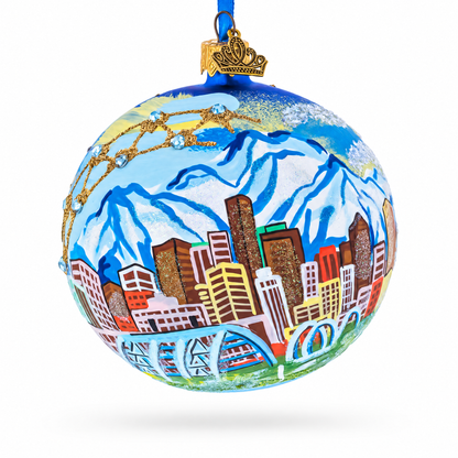 Denver, Colorado Jeweled Glass Ball Christmas Ornament 4 Inches