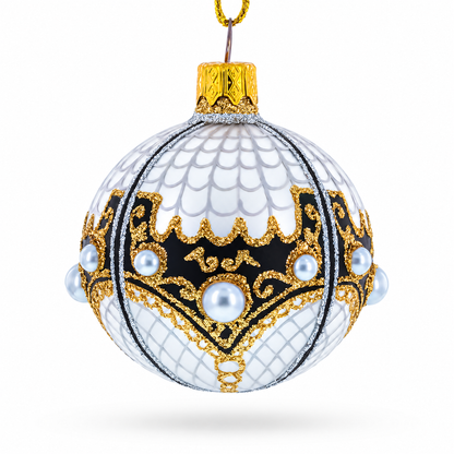 Mother Of Pearl on Gold Filigree Glass Ball Christmas Ornament 2.4 Inches