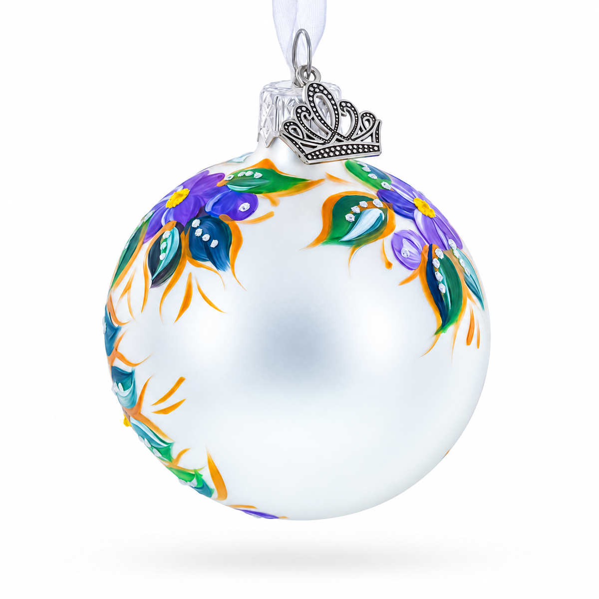 Bird & Floral Design Folk Art Glass ball Ornament 2.4 Inches