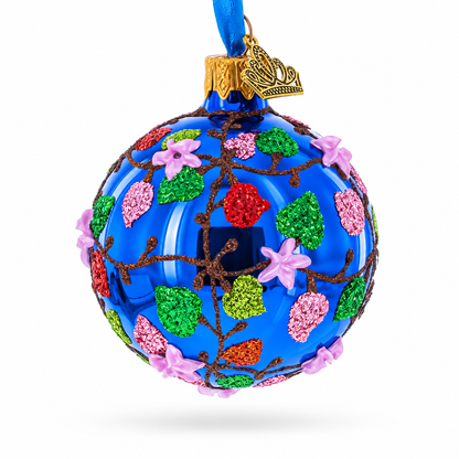 Vibrant Pink Heart Vines with 3D Roses Glass Ball Christmas Ornament 2.4 Inches
