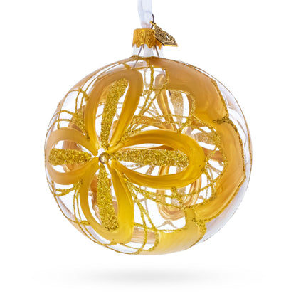 Radiant Gold Starburst Pattern Glass Ball Christmas Ornament 4 Inches