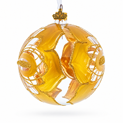 Radiant Gold Starburst Pattern Glass Ball Christmas Ornament 4 Inches