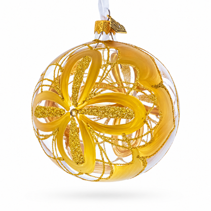 Radiant Gold Starburst Pattern Glass Ball Christmas Ornament 4 Inches